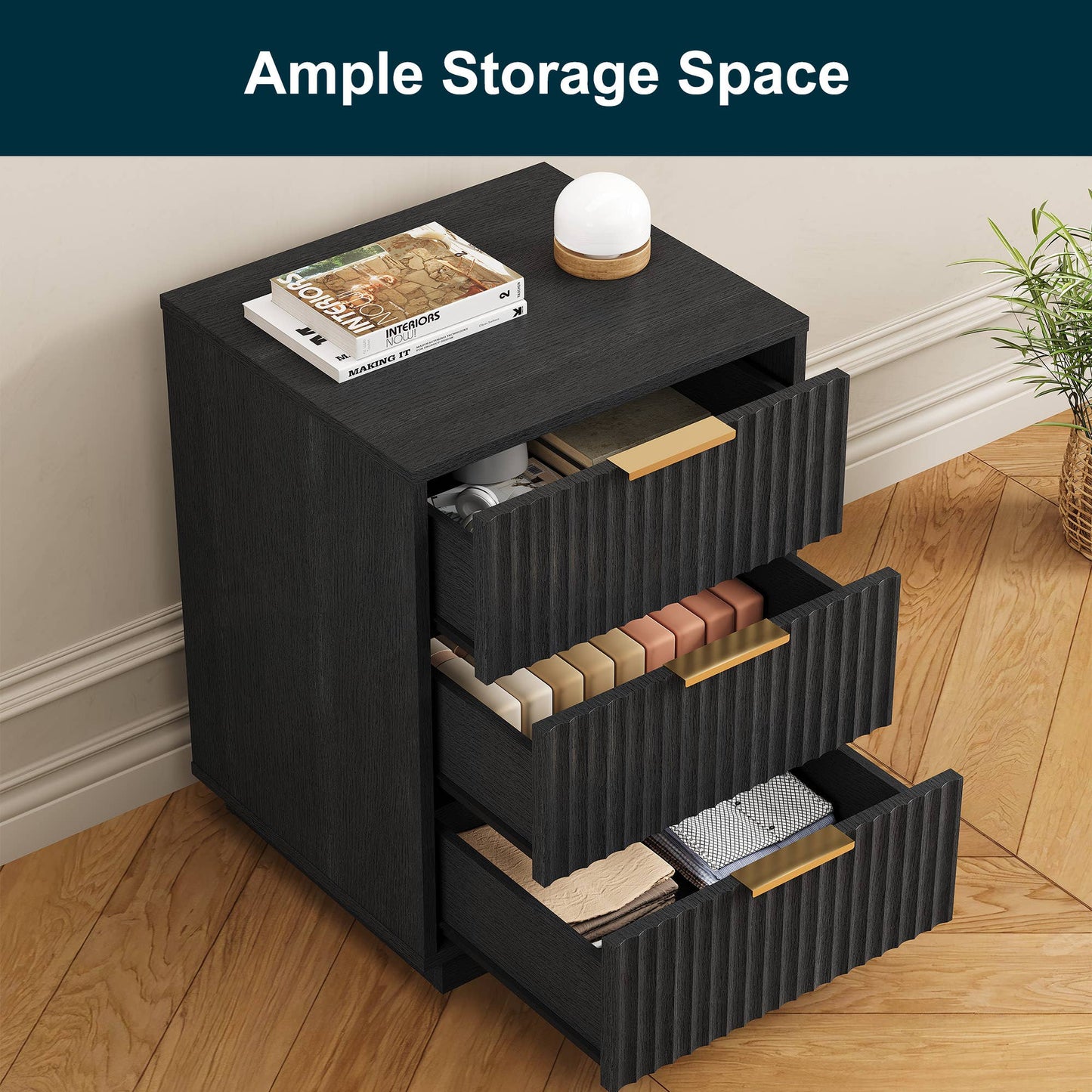 3-Drawer Low Storage Cabinet: Black