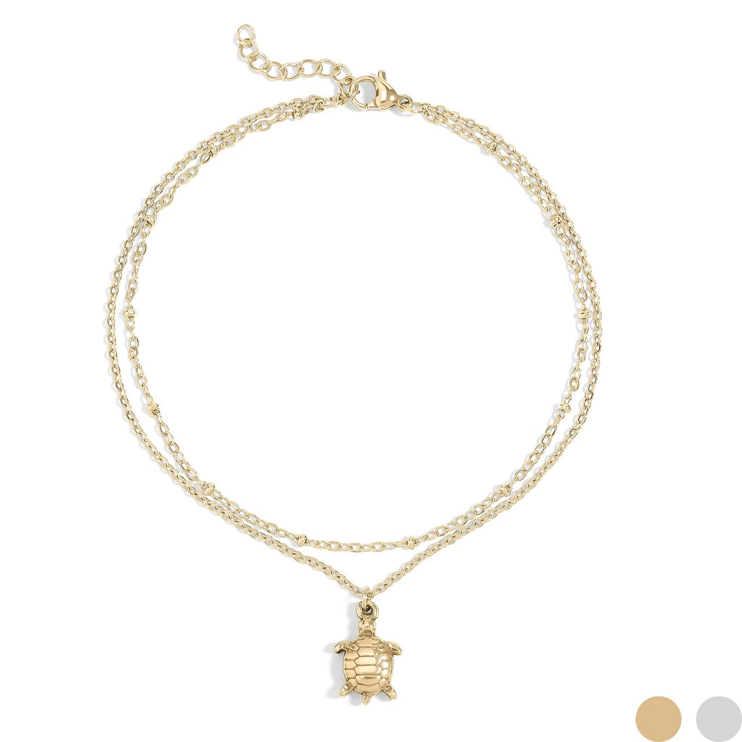 18K Gold PVD Stainless Steel Sea Turtle Charm Anklet: Gold