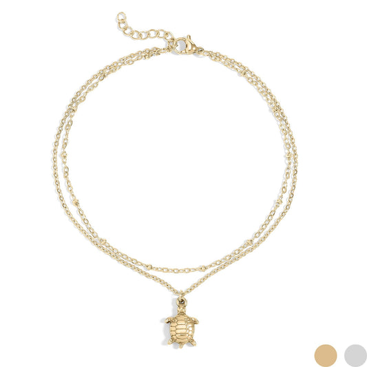 18K Gold PVD Stainless Steel Sea Turtle Charm Anklet: Gold