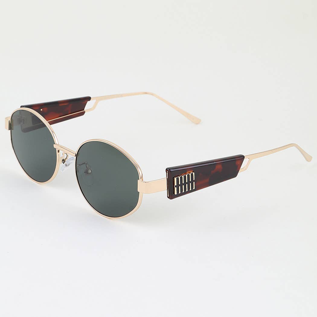 Tortoise Tile Round Frame Sunglasses: MIX