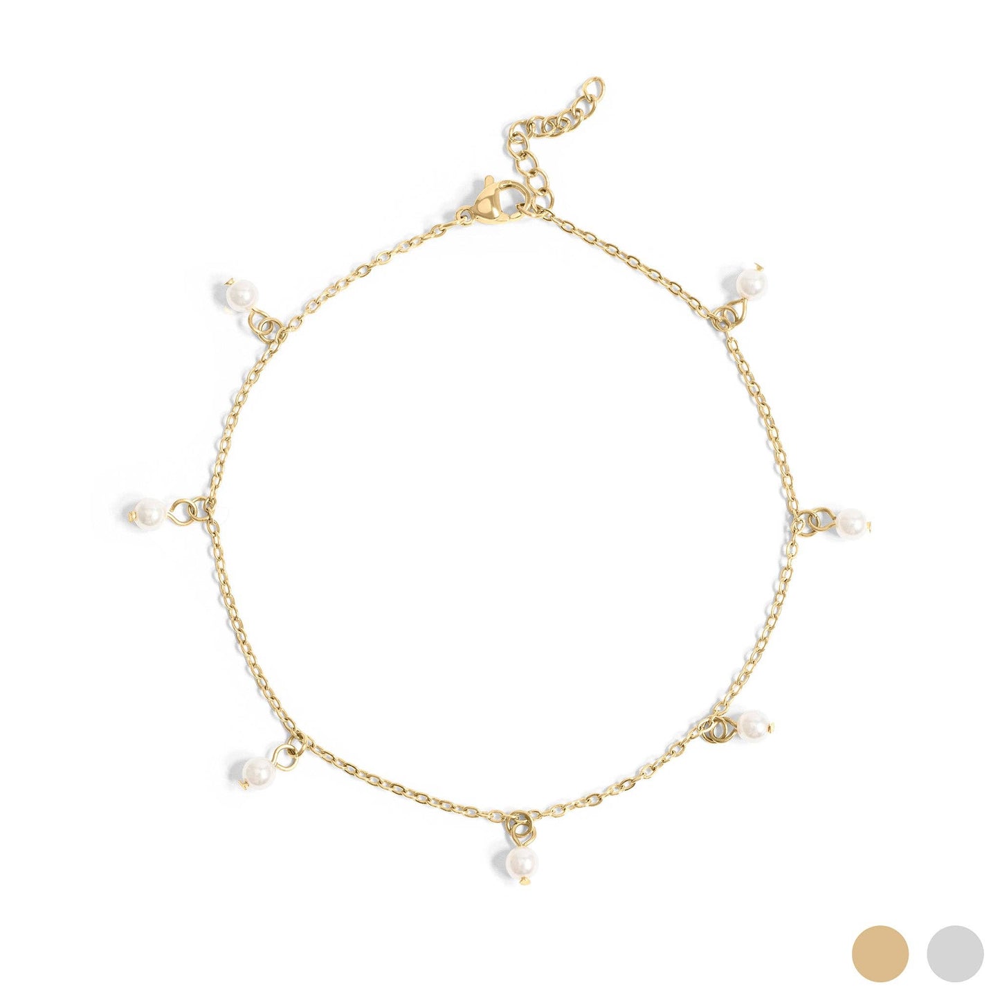 18K Gold PVD Stainless Steel Pearl Charm Anklet : Gold