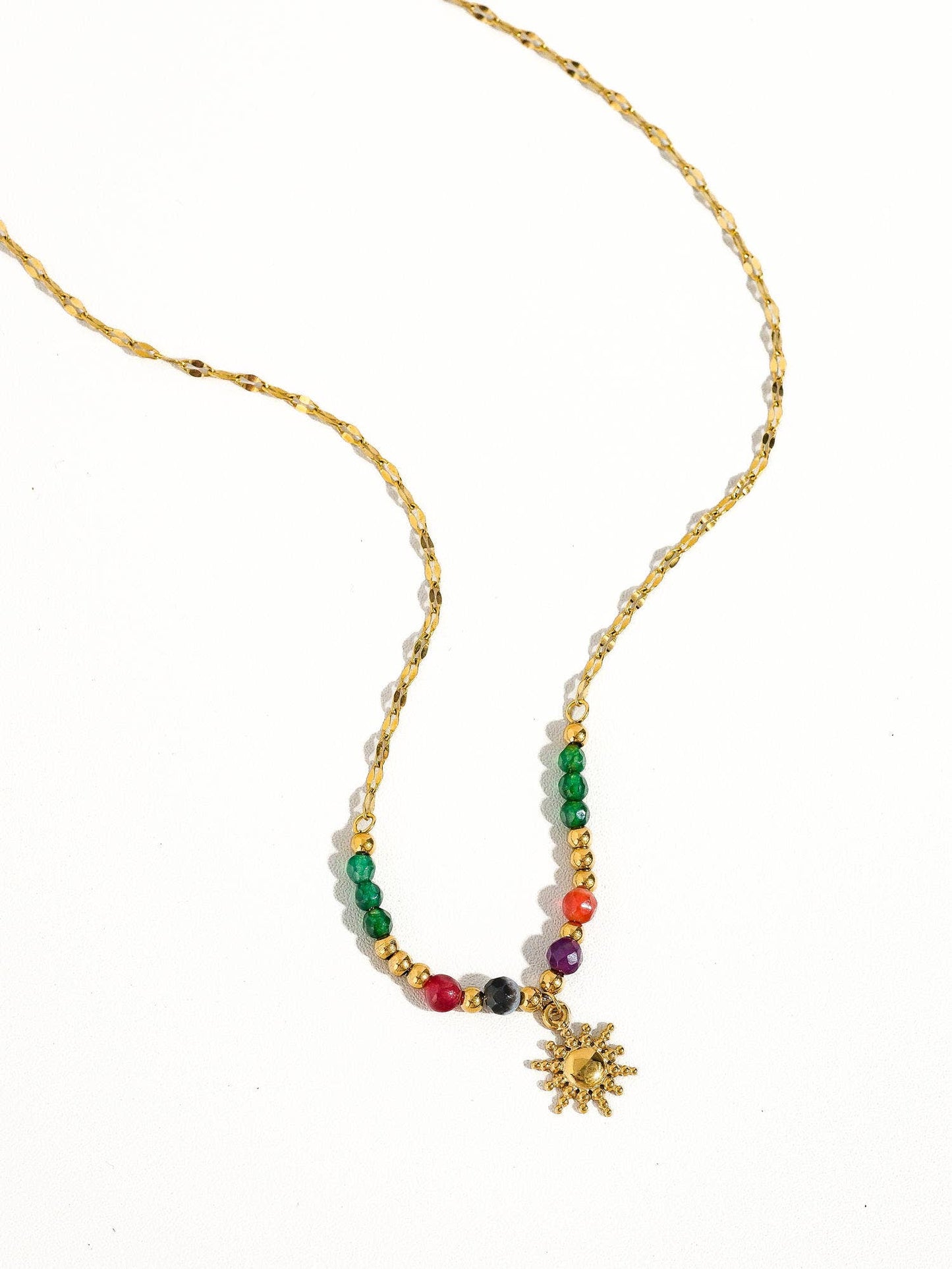 Olimpia 18K Gold Sun Necklace with Beads: Multi-Colored