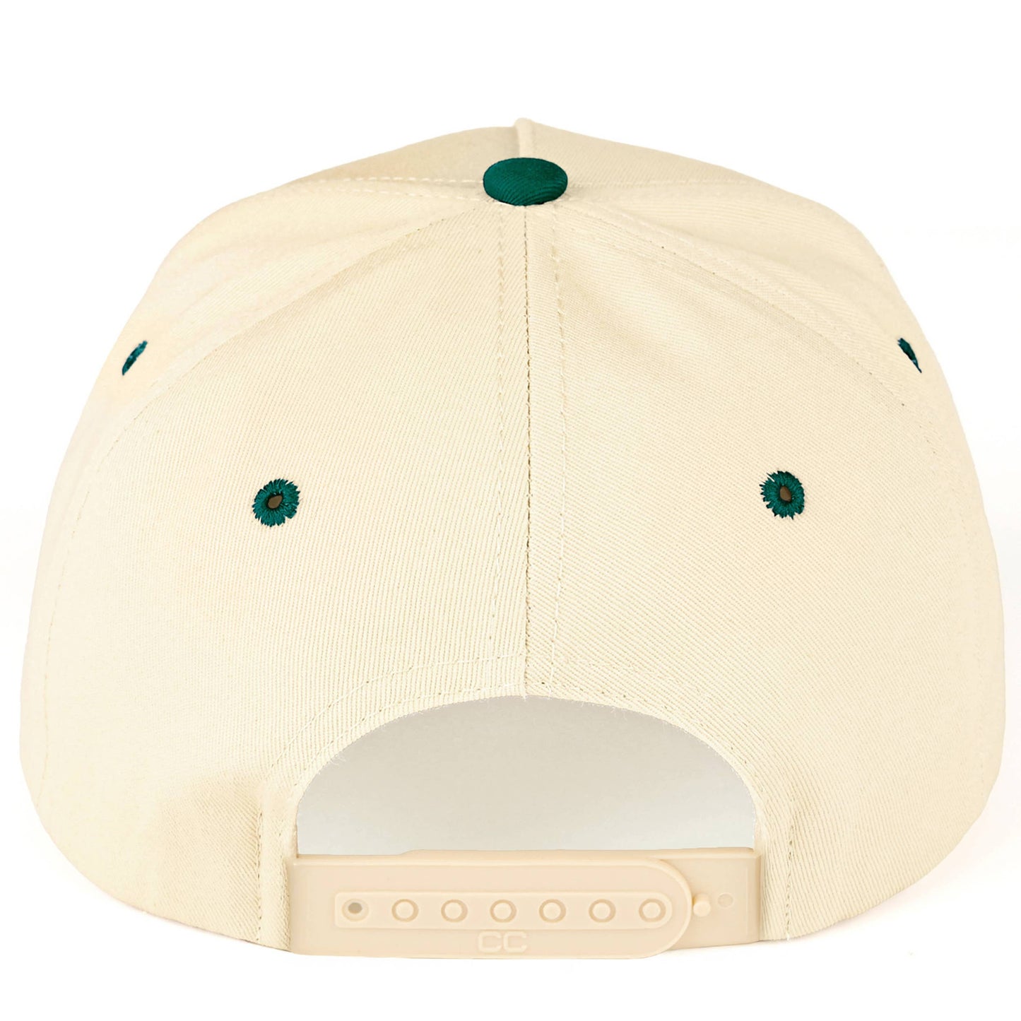 C.C HAPPY CAMPER Letter Embroidered on Two Tone Trucker Hat: Dark Green