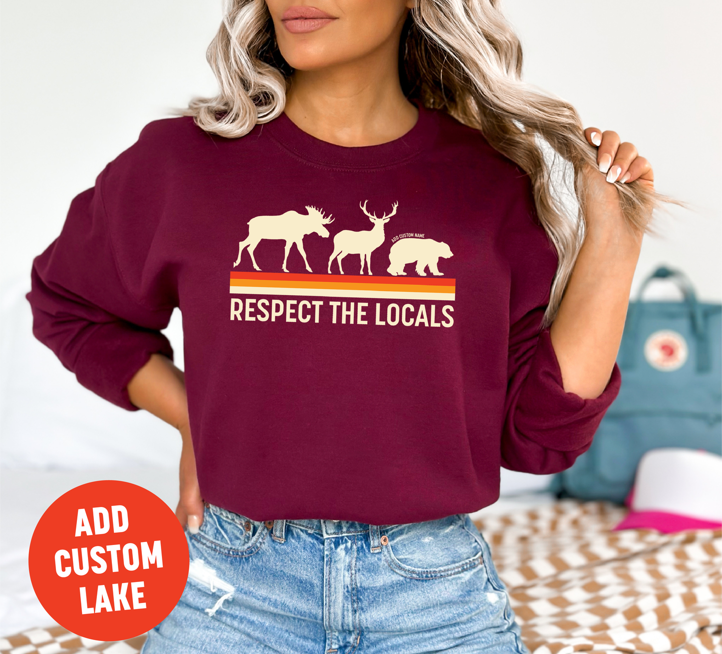 Respect The Locals Unisex Crewneck Sweatshirt | Lake Apparel | Camping Clothing: Military Green / Large