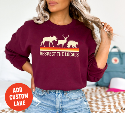 Respect The Locals Unisex Crewneck Sweatshirt | Lake Apparel | Camping Clothing: Military Green / X-Large