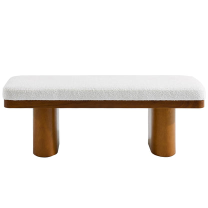 47.5" Wood Bed Bench Ottoman, Teddy Velvet Entryway Bench: Walnut
