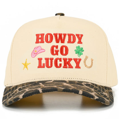 C.C HOWDY GO LUCKY Letter on Two Tone Trucker Hat: Leopard