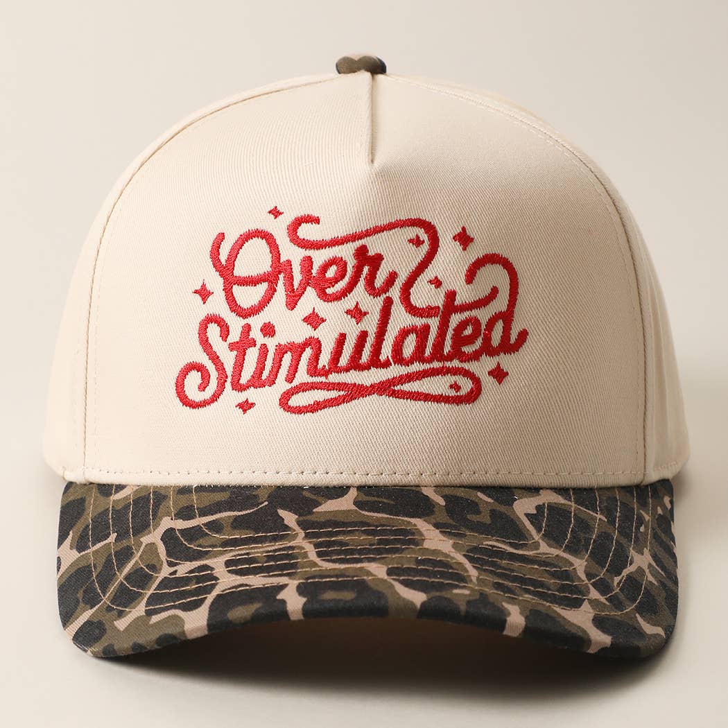 Over Stimulated Embroidered Two-Tone Trucker Hat: LEOPARD / ONE SIZE