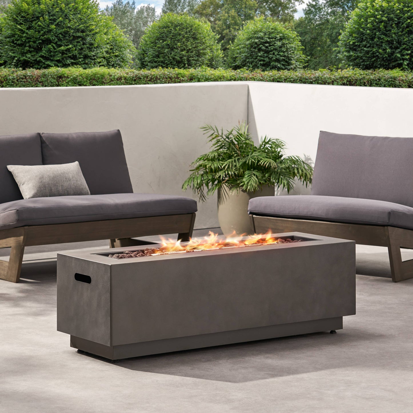 Rectangular Iron Fire Pit 50000 BTU for Patio: Stone Gray