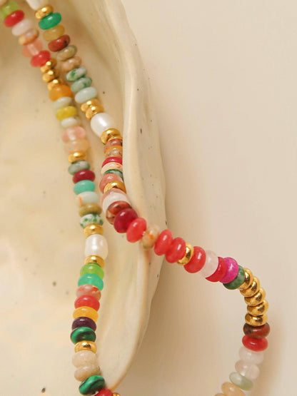 Sunny Non-Tarnish Boho Color Beaded Necklace: Multi-Colored