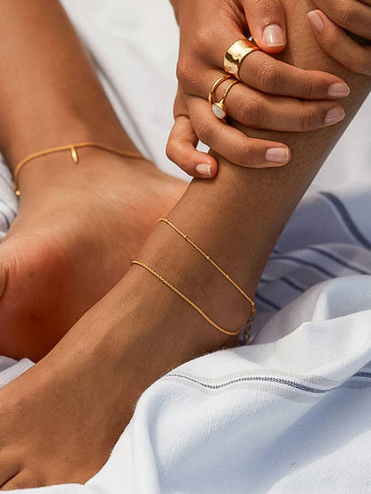 Pennie 18K Gold Non-Tarnish Layered Chain Anklets: Yellow Gold