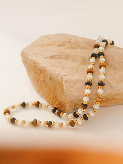 Arrow 18K Gold Non-Tarnish Boho Beaded Necklace: Brown