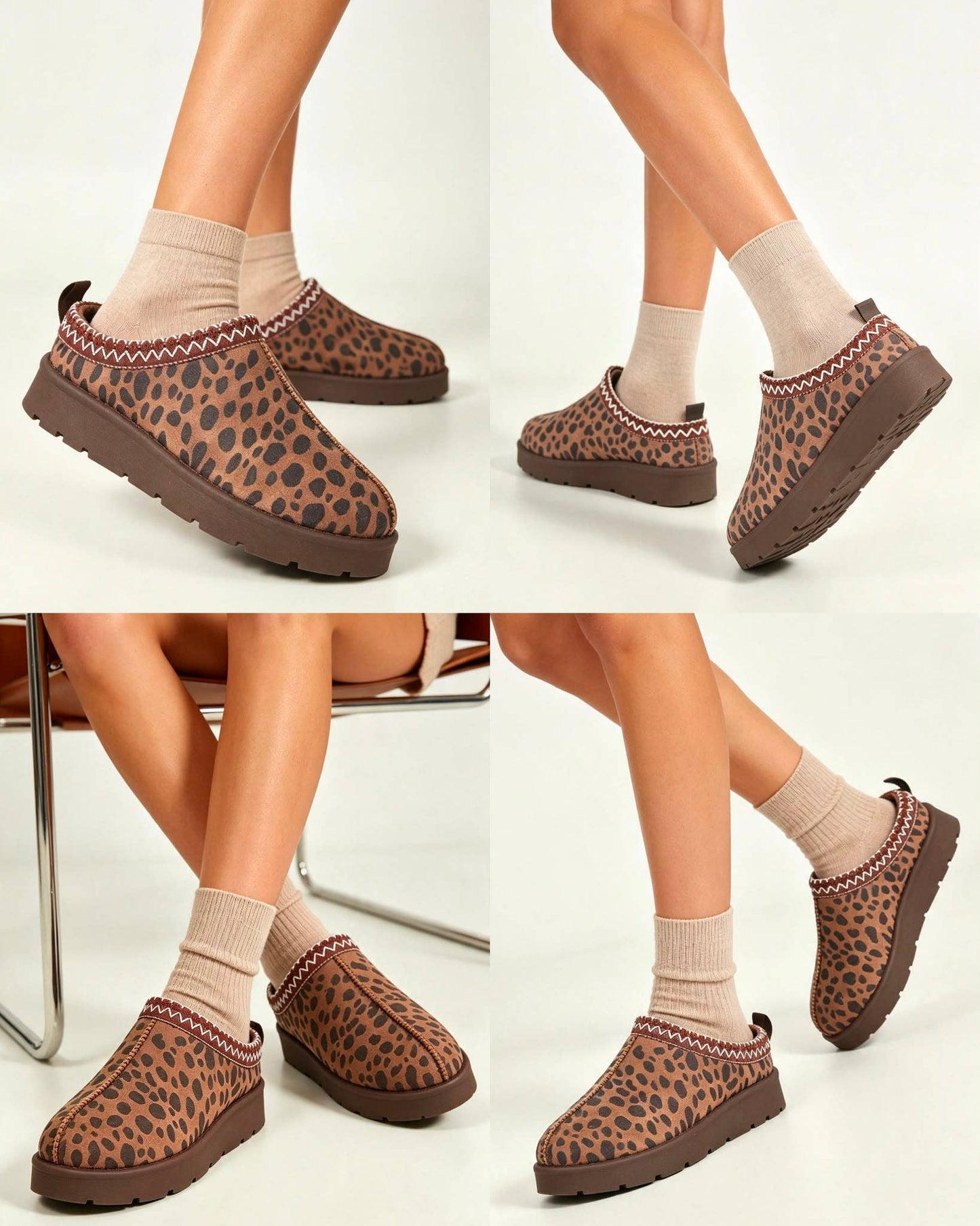 WOMENS FAUX SUEDE EMBROIDERED COZY SLIPPERS BOOTS: CAMEL / Standard / UK7/US9
