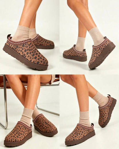 WOMENS FAUX SUEDE EMBROIDERED COZY SLIPPERS BOOTS: BROWN / Standard / UK8/US10