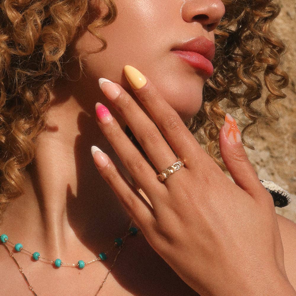 Sunset Tide Press-On Nails | Tropical Floral Short Almond