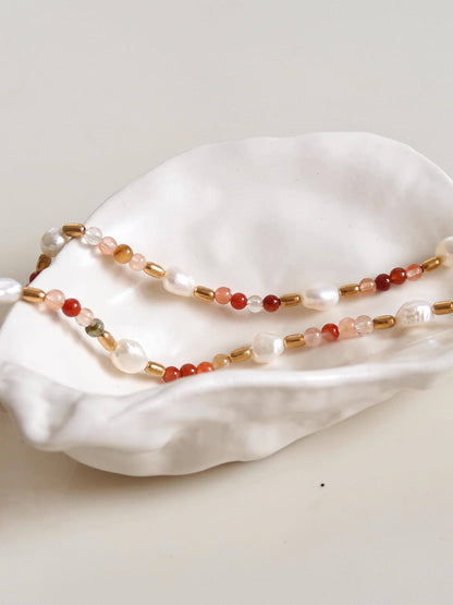 18K Non-Tarnish Bohemian Stone and Bead Bracelet: Jolin-Rose
