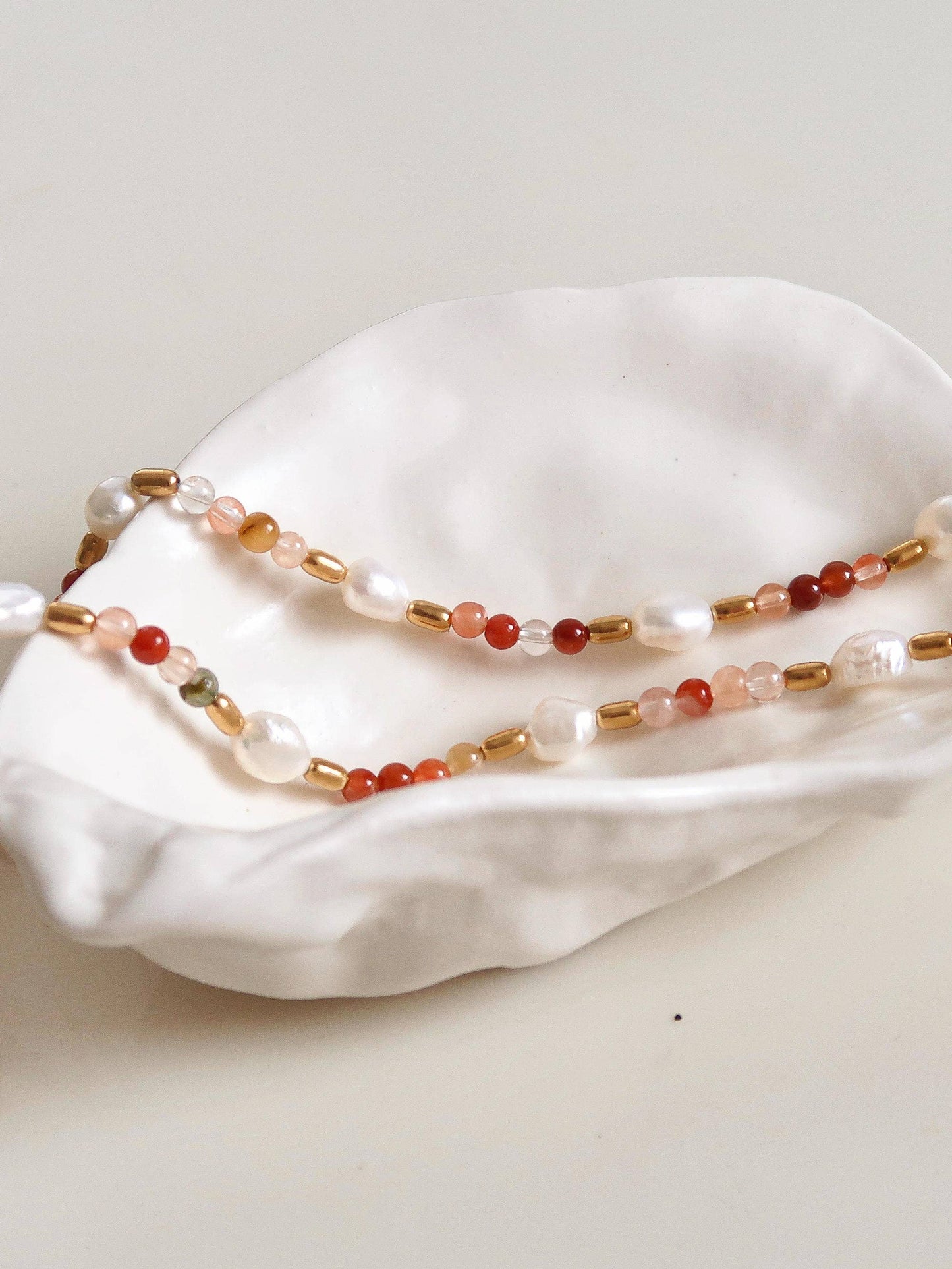 18K Non-Tarnish Bohemian Stone and Bead Bracelet: Faye-Green