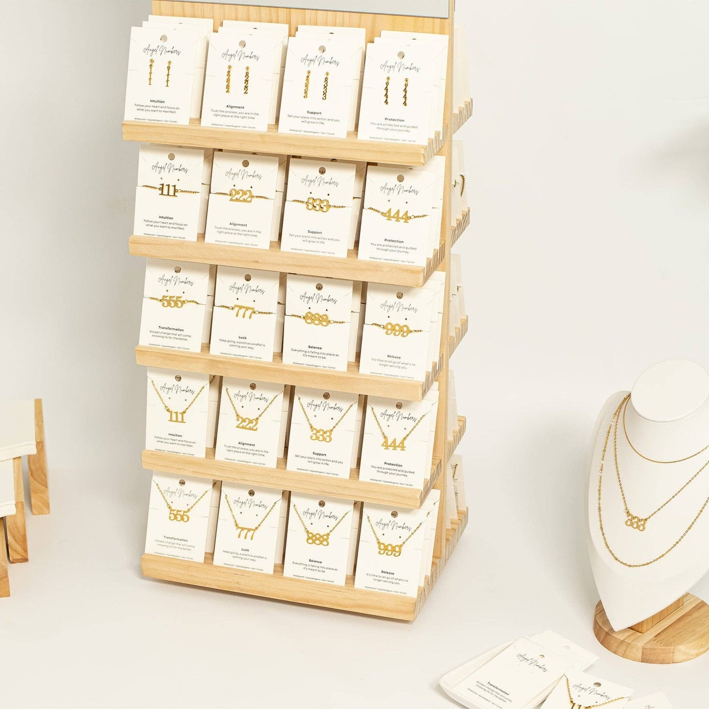 Angel Number Jewelry Display Set: Gold