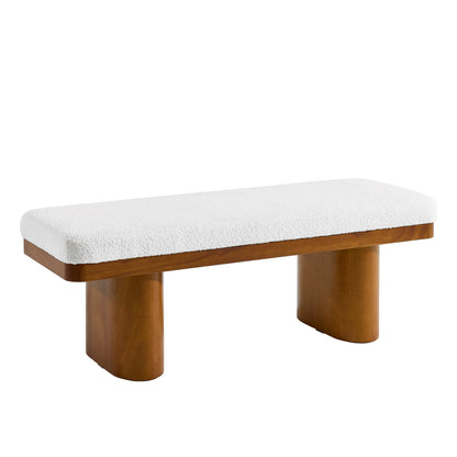 47.5" Wood Bed Bench Ottoman, Teddy Velvet Entryway Bench: Walnut