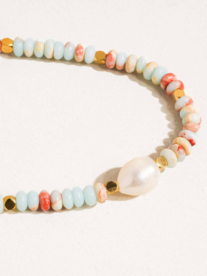 Swank Non-Tarnish Boho Beaded Pearl Necklace: Multi-Colored