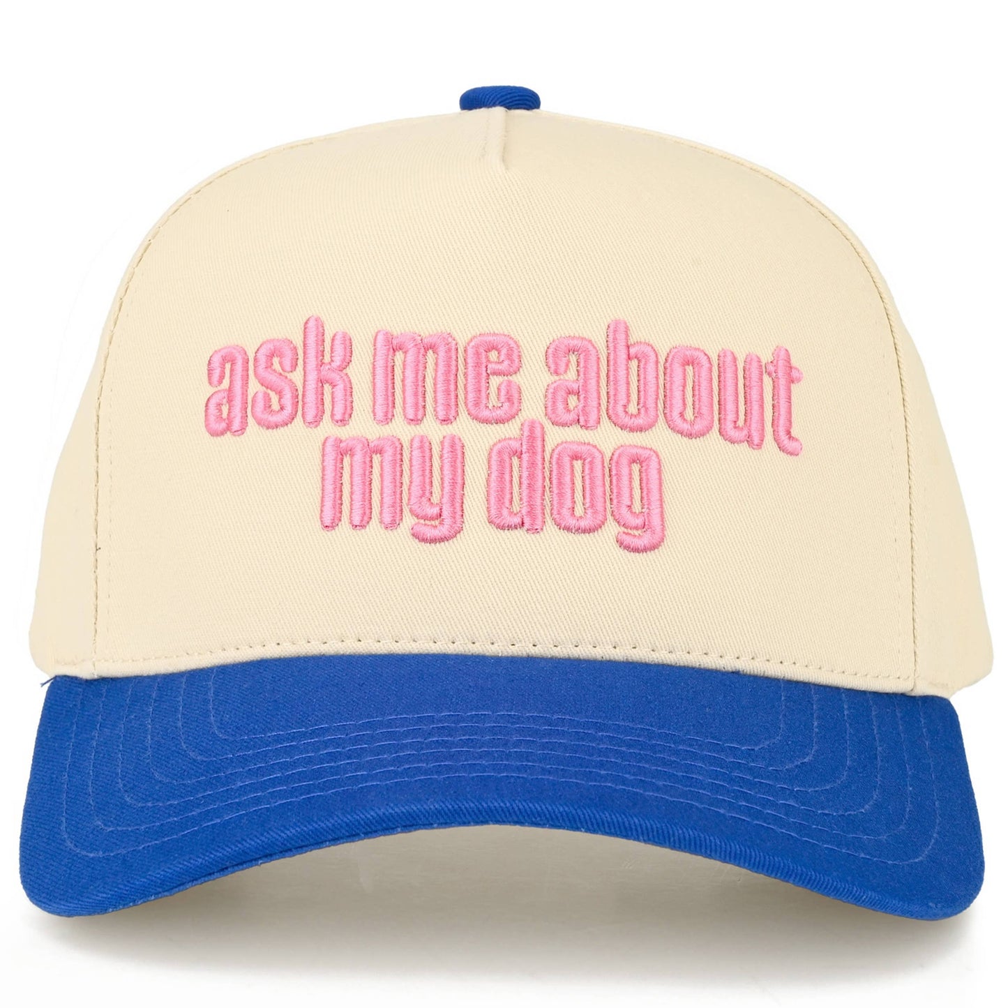 C.C ASK ME ABOUT MY DOG Letter on Two Tone Trucker Hat: Brown
