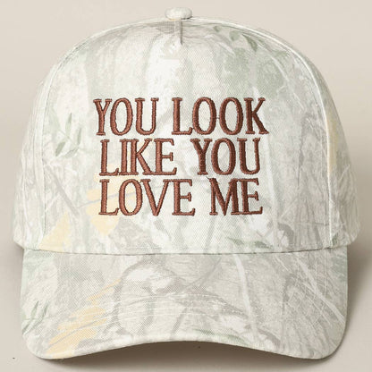 You Look Like You Love Me Embroidery Camo Cap: BEIGE CAMO-BROWN / ONE SIZE