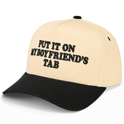 C.C PUT IT ON MY BOYFRIEND'S TAB Letter Two Tone Trucker Hat: Sky Blue