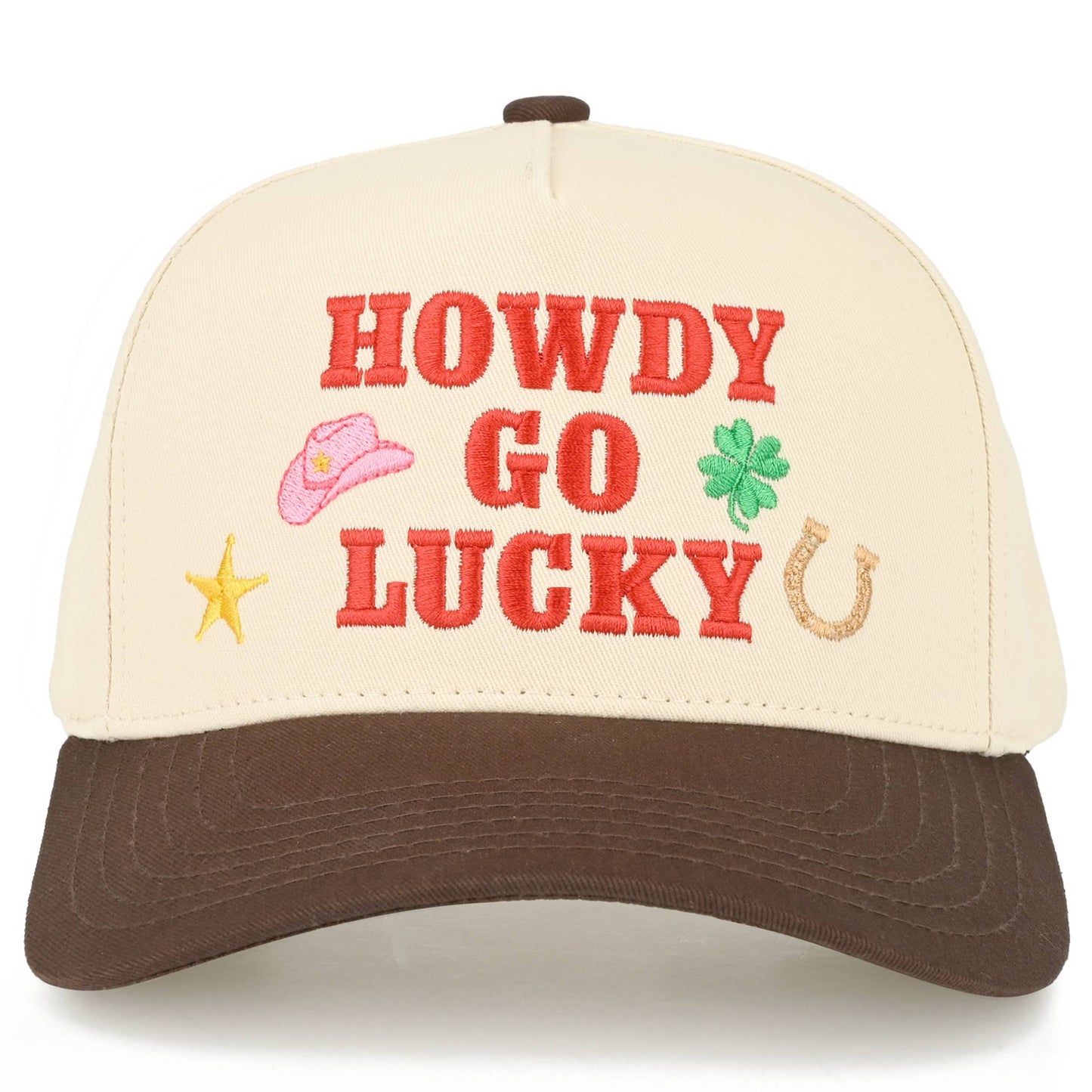 C.C HOWDY GO LUCKY Letter on Two Tone Trucker Hat: Leopard
