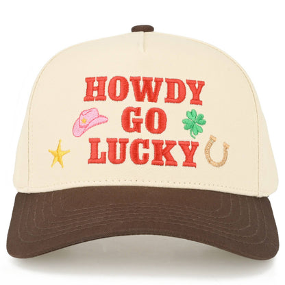 C.C HOWDY GO LUCKY Letter on Two Tone Trucker Hat: Leopard