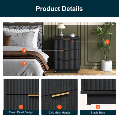 3-Drawer Low Storage Cabinet: Black