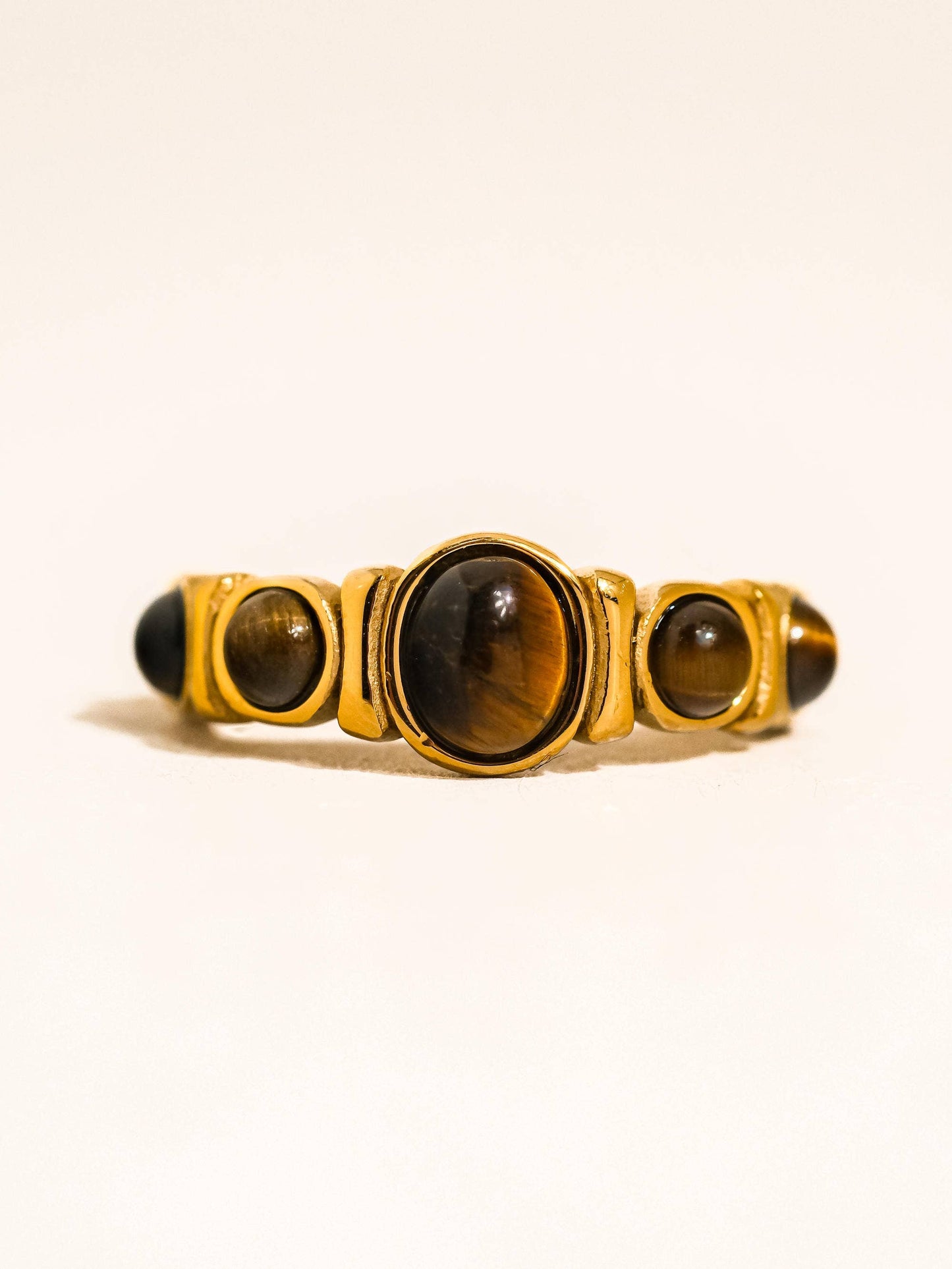 Canso 18K Gold Non-Tarnish Tiger Eye Ring: Brown