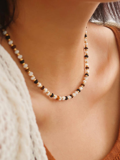 Arrow 18K Gold Non-Tarnish Boho Beaded Necklace: Brown