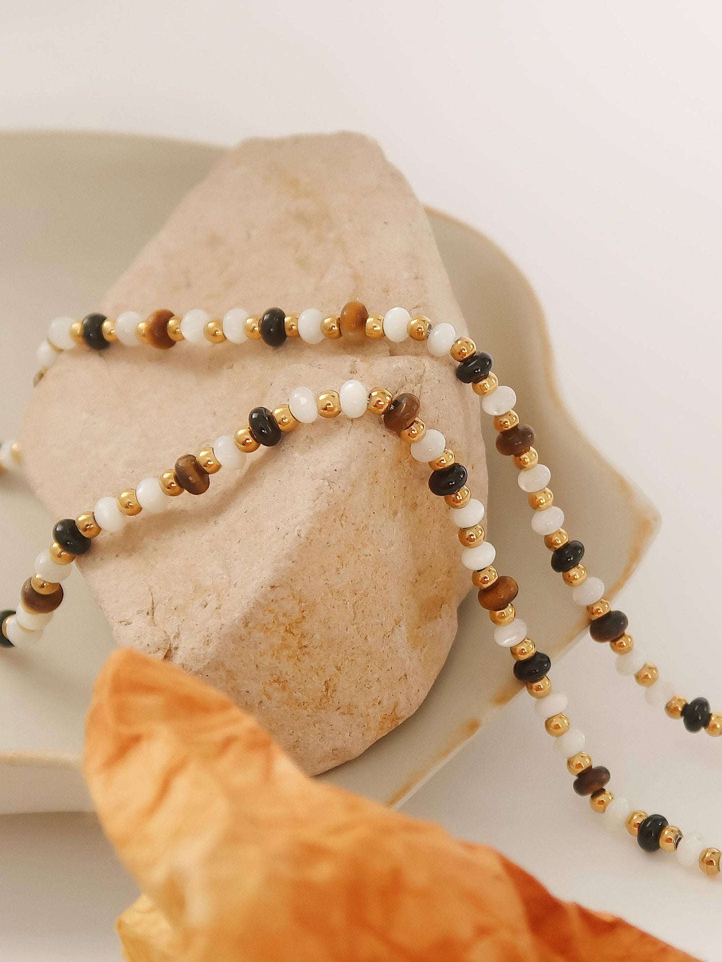 Arrow 18K Gold Non-Tarnish Boho Beaded Necklace: Brown