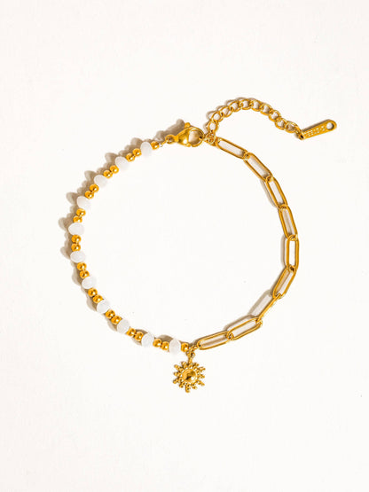 Sapin 18K Gold Non-Tarnish Sun and Pearl Chain Bracelet: Yellow Gold