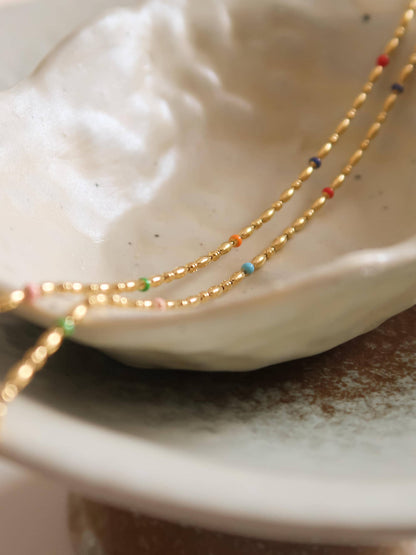 Tave 18K Gold Non-Tarnish Petite Beaded Necklace: Multi-Colored