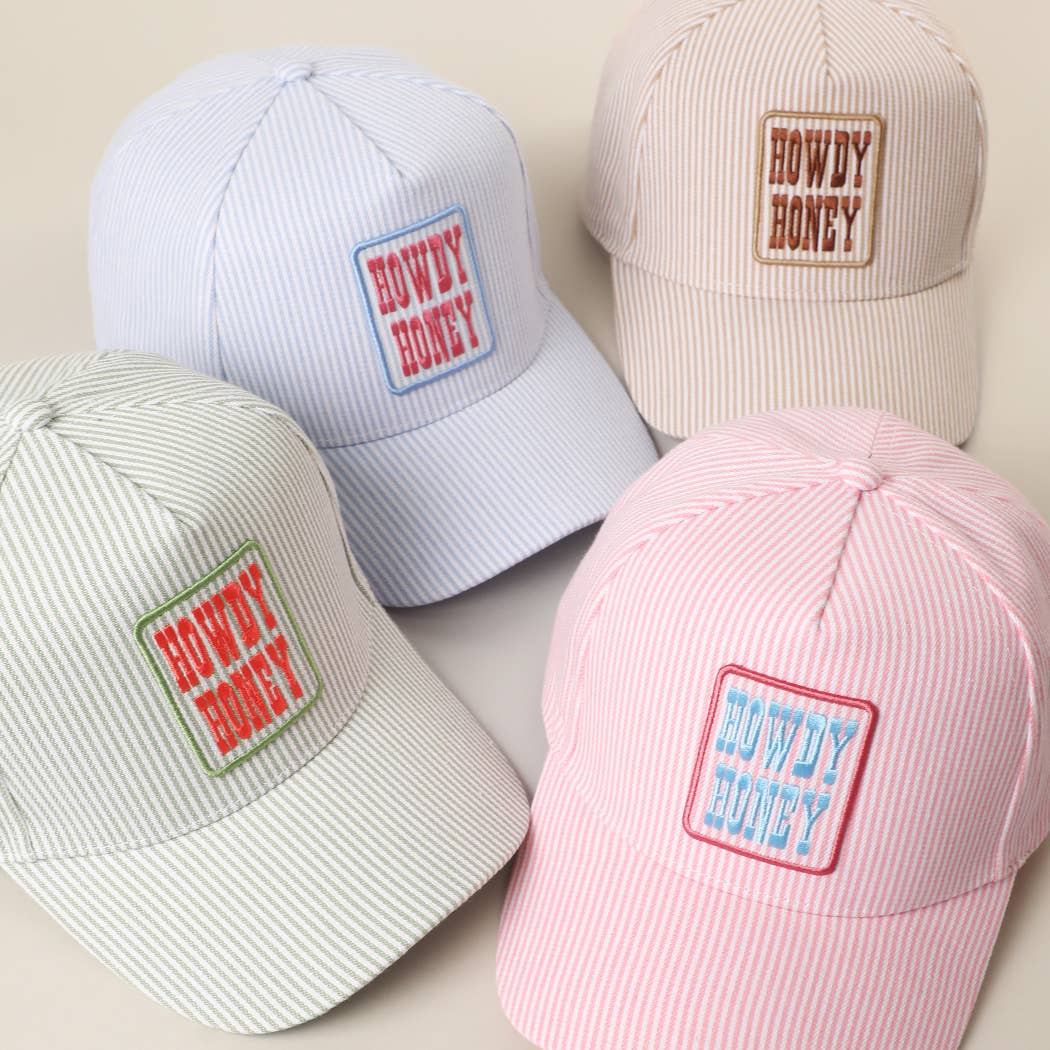 HOWDY HONEY Embroidered Patch Seersucker Baseball Cap: SAGE / ONE SIZE