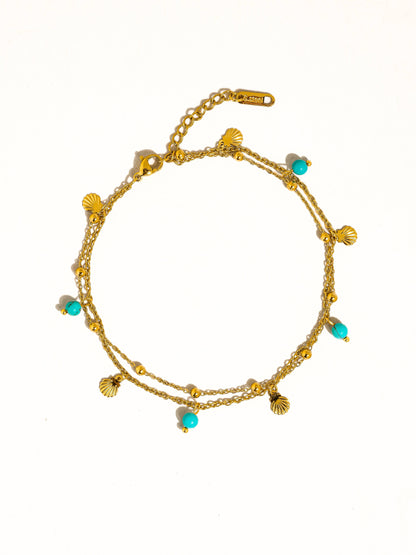 Zinnia 18K Gold Non-Tarnish Beaded Shell Charm Anklets: Blue
