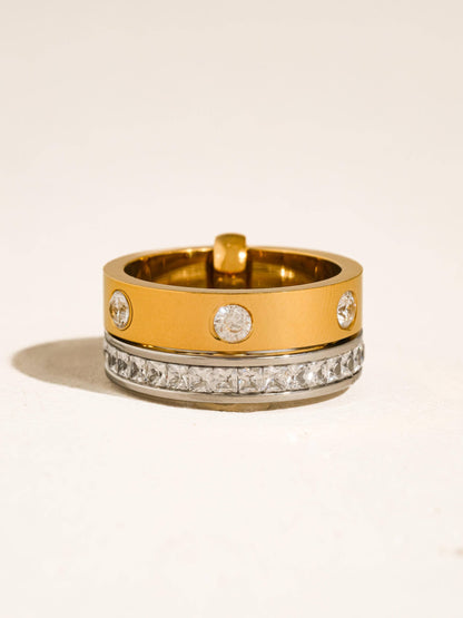 Greyson 18K Gold Non-Tarnish Two-Tone Crystal Band Ring: Multi-Colored