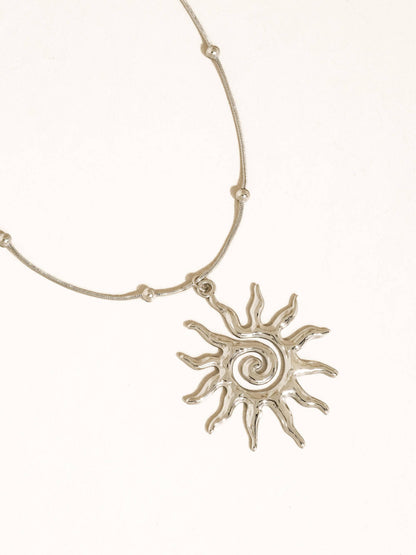 Taiyo 18K Gold Non-Tarnish Boho Sun Necklace: Silver