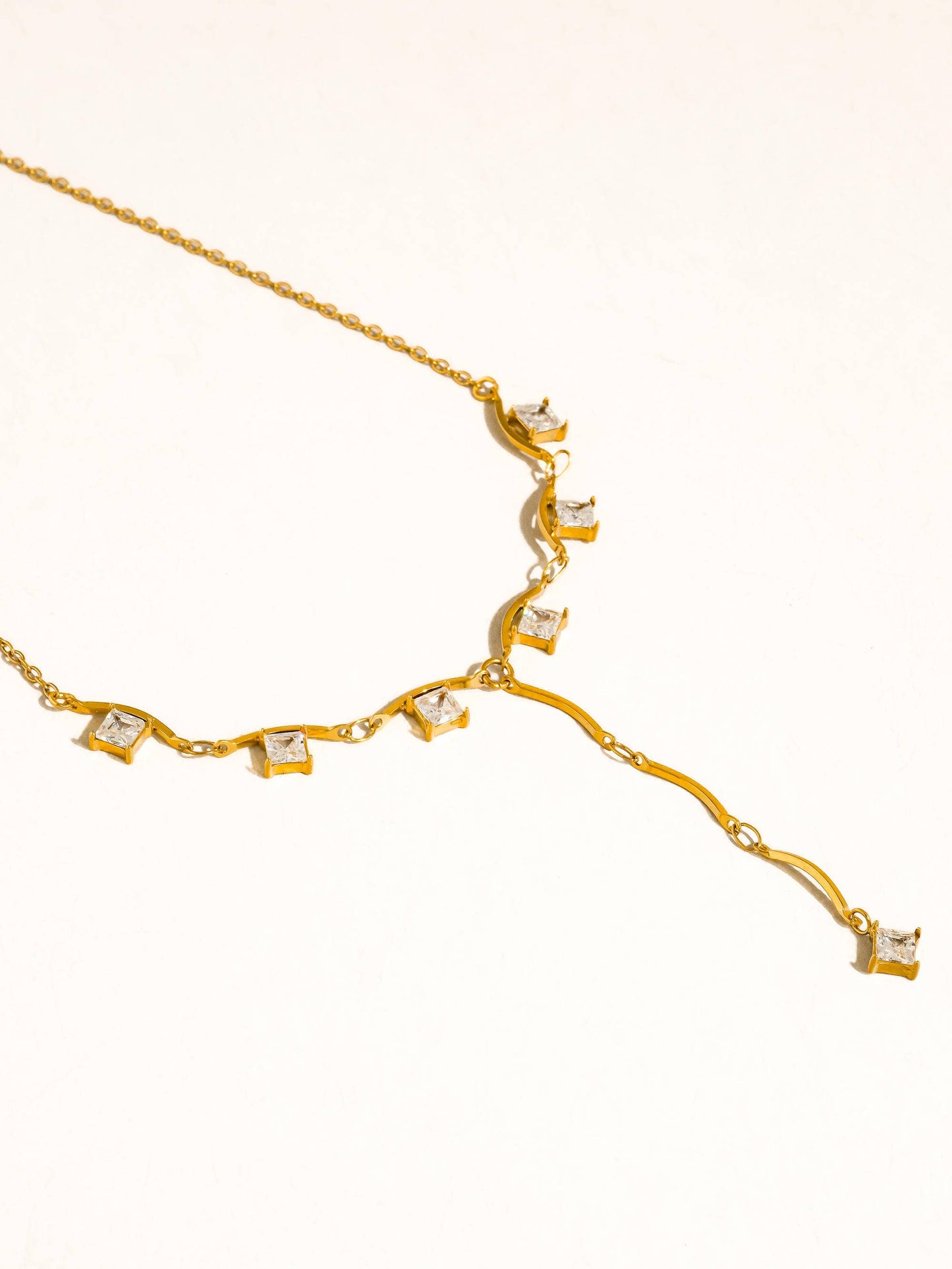 Yonder 18K Gold Non-Tarnish CZ Y Drop Necklace: Yellow Gold