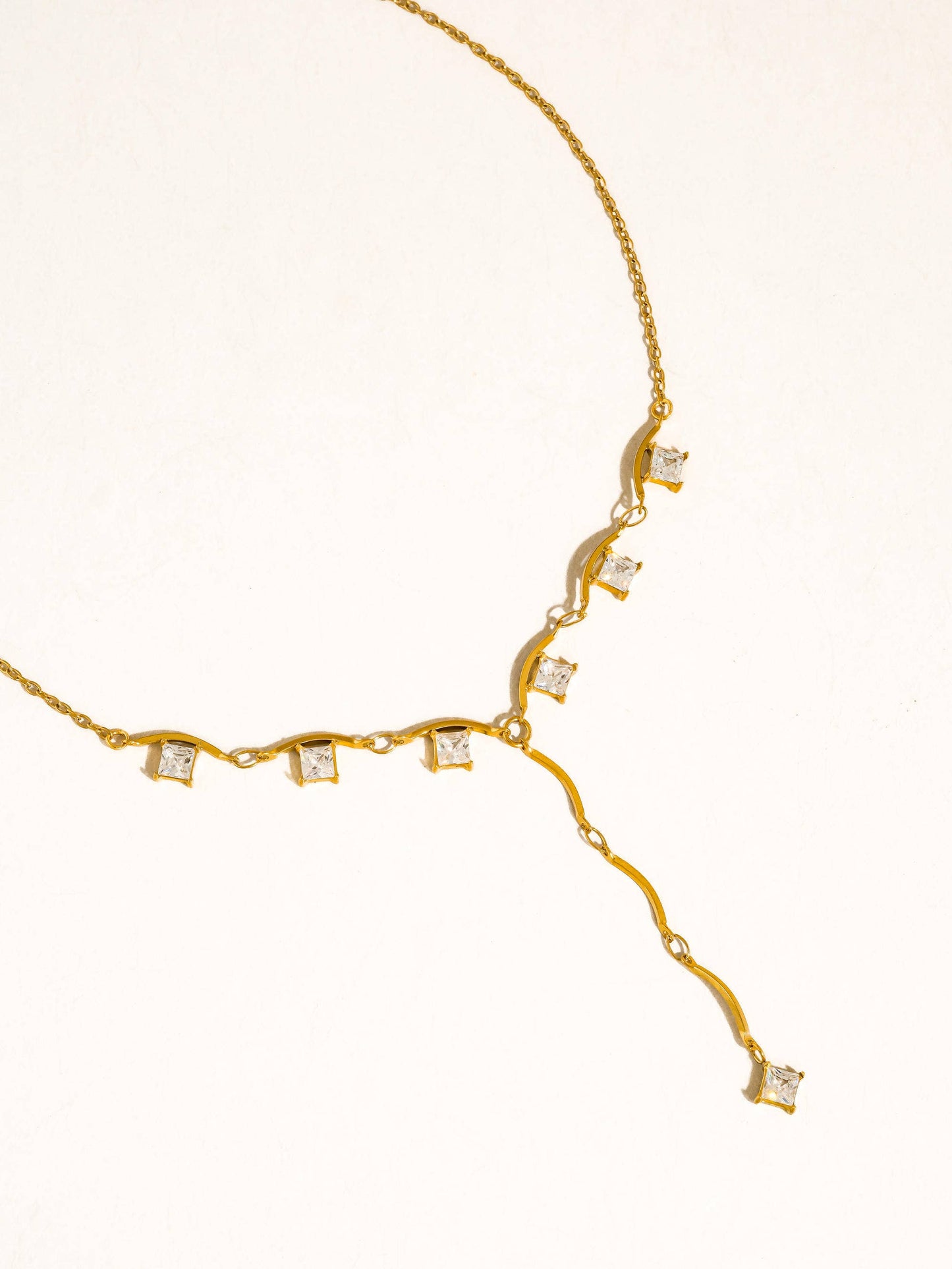 Yonder 18K Gold Non-Tarnish CZ Y Drop Necklace: Yellow Gold