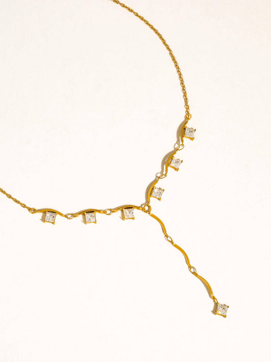 Yonder 18K Gold Non-Tarnish CZ Y Drop Necklace: Yellow Gold
