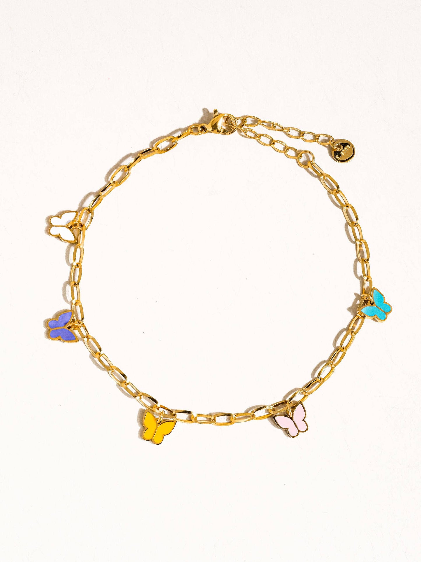 Villa 18K Gold Non-Tarnish Multi-Color Butterfly Anklets: Multi-Colored