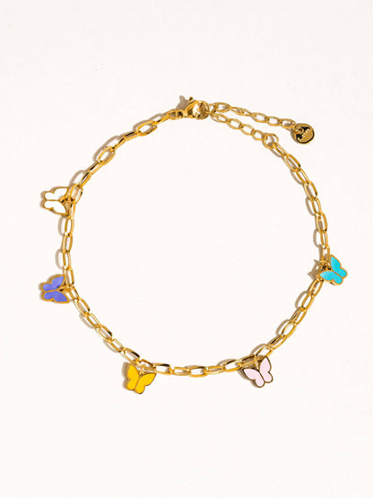 Villa 18K Gold Non-Tarnish Multi-Color Butterfly Anklets: Multi-Colored