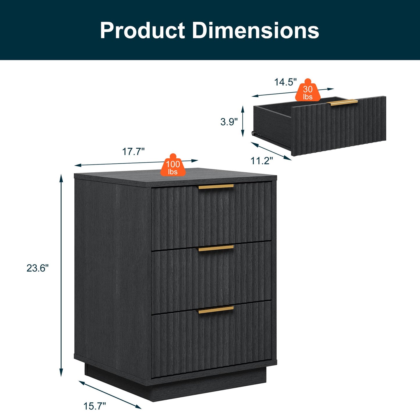 3-Drawer Low Storage Cabinet: Black