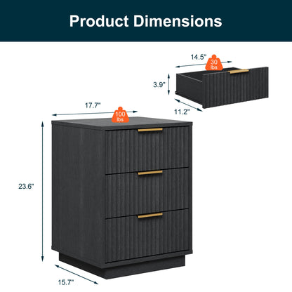 3-Drawer Low Storage Cabinet: Black