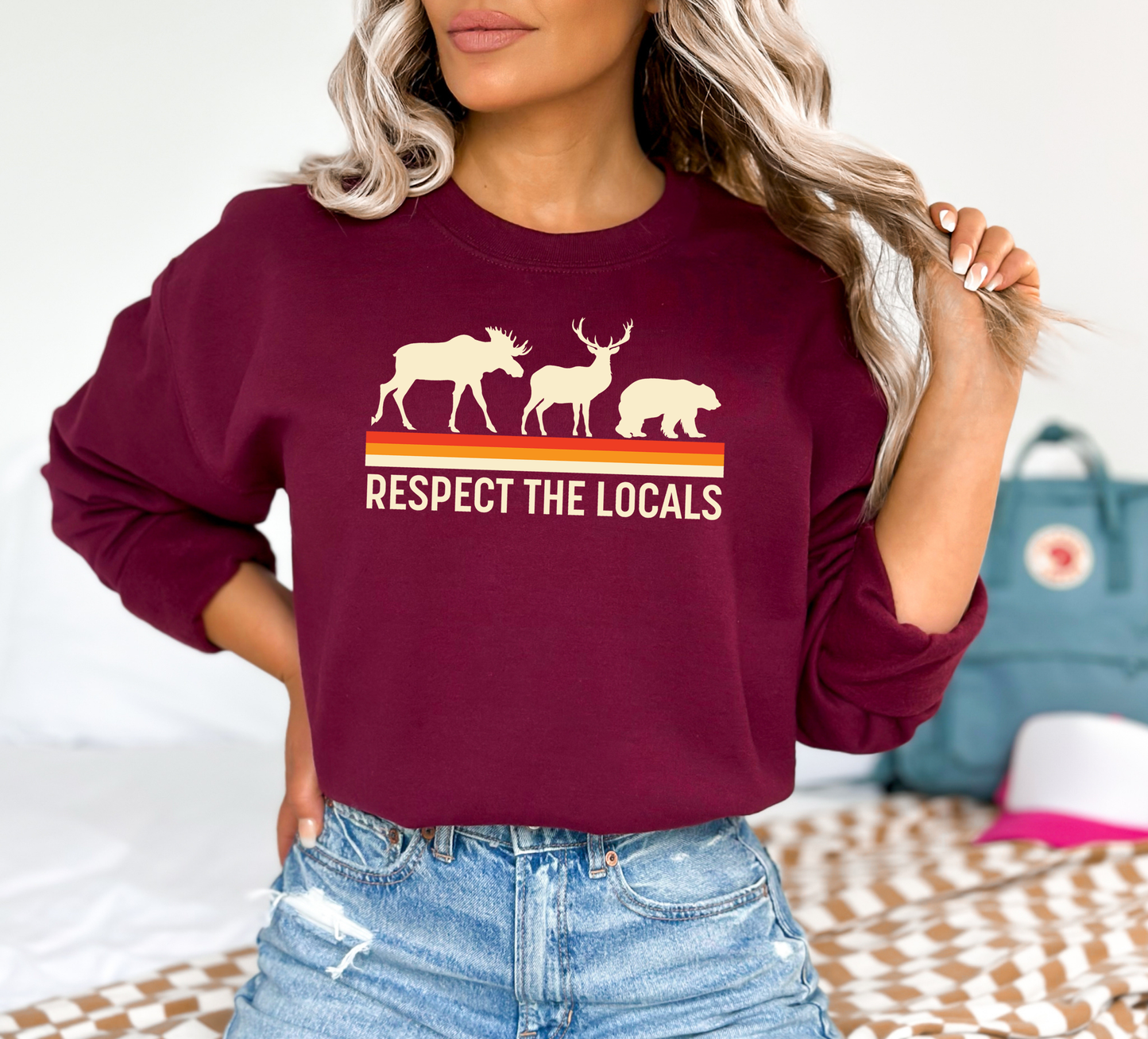 Respect The Locals Unisex Crewneck Sweatshirt | Lake Apparel | Camping Clothing: Military Green / Small