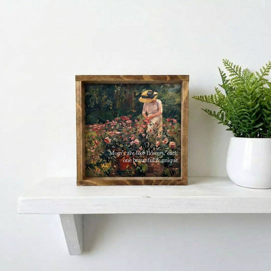 Lady Among the Roses Vintage Framed Wood Sign, Mother's Day