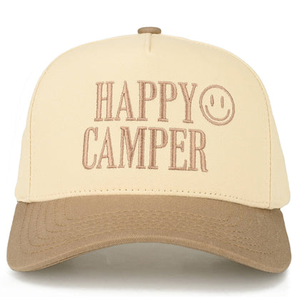 C.C HAPPY CAMPER Letter Embroidered on Two Tone Trucker Hat: Dark Green