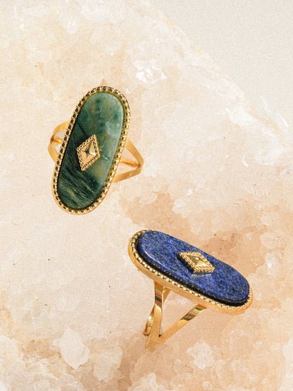 Dakota Non Tarnish Adjustable Ring with Natural Stone: Green